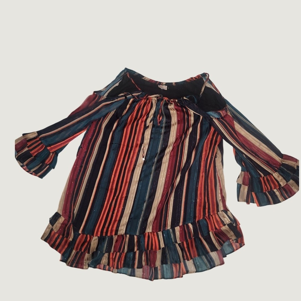 Debbie Shuchat Angel Biba Striped Cold Shoulder Ruffle Mini Dress Multi‎ Color M
